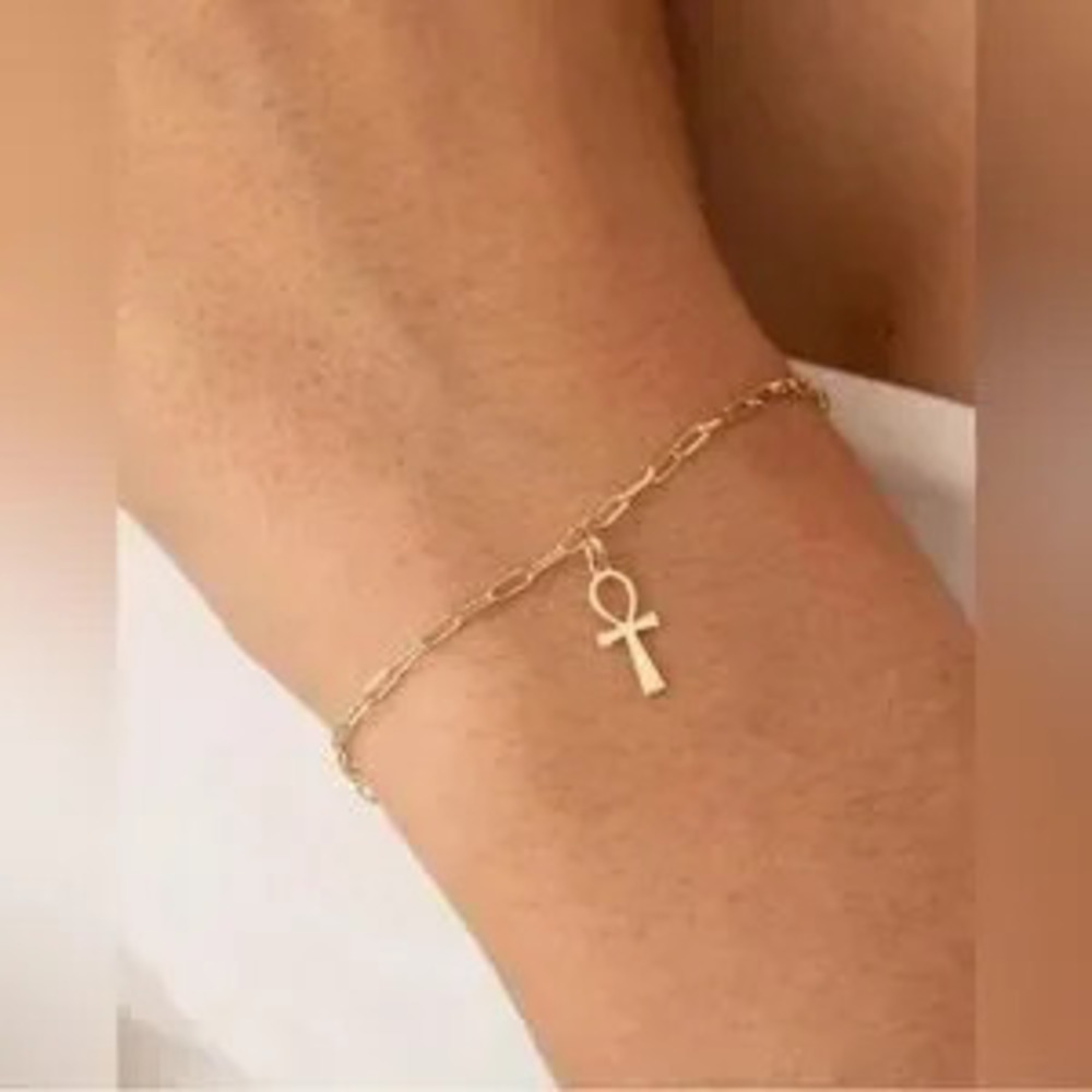 Gold Stainless Steel Ankh Paperclip Bracelet